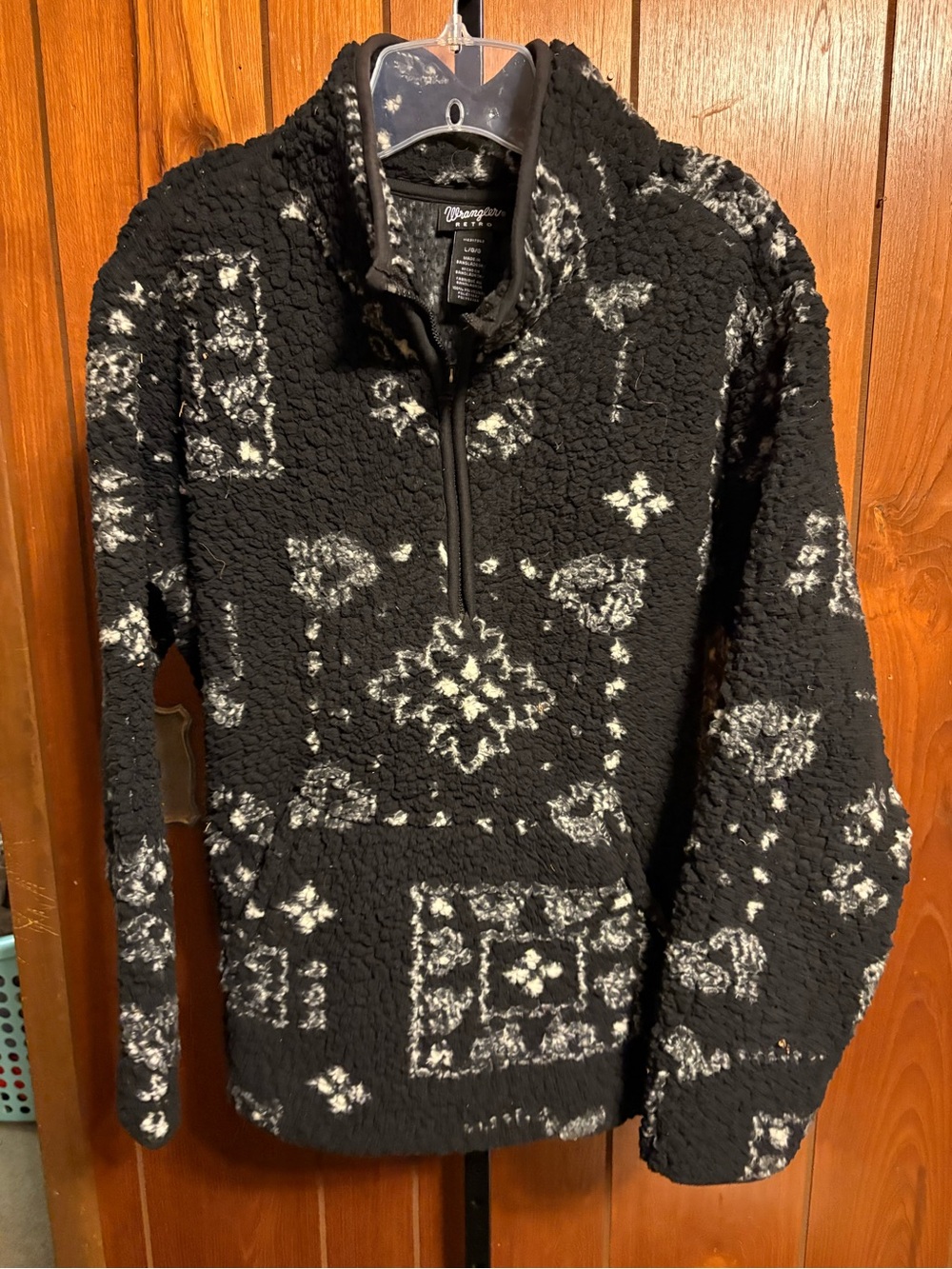 Wrangler Black Sherpa 1/4 zip Pullover with White Pattern